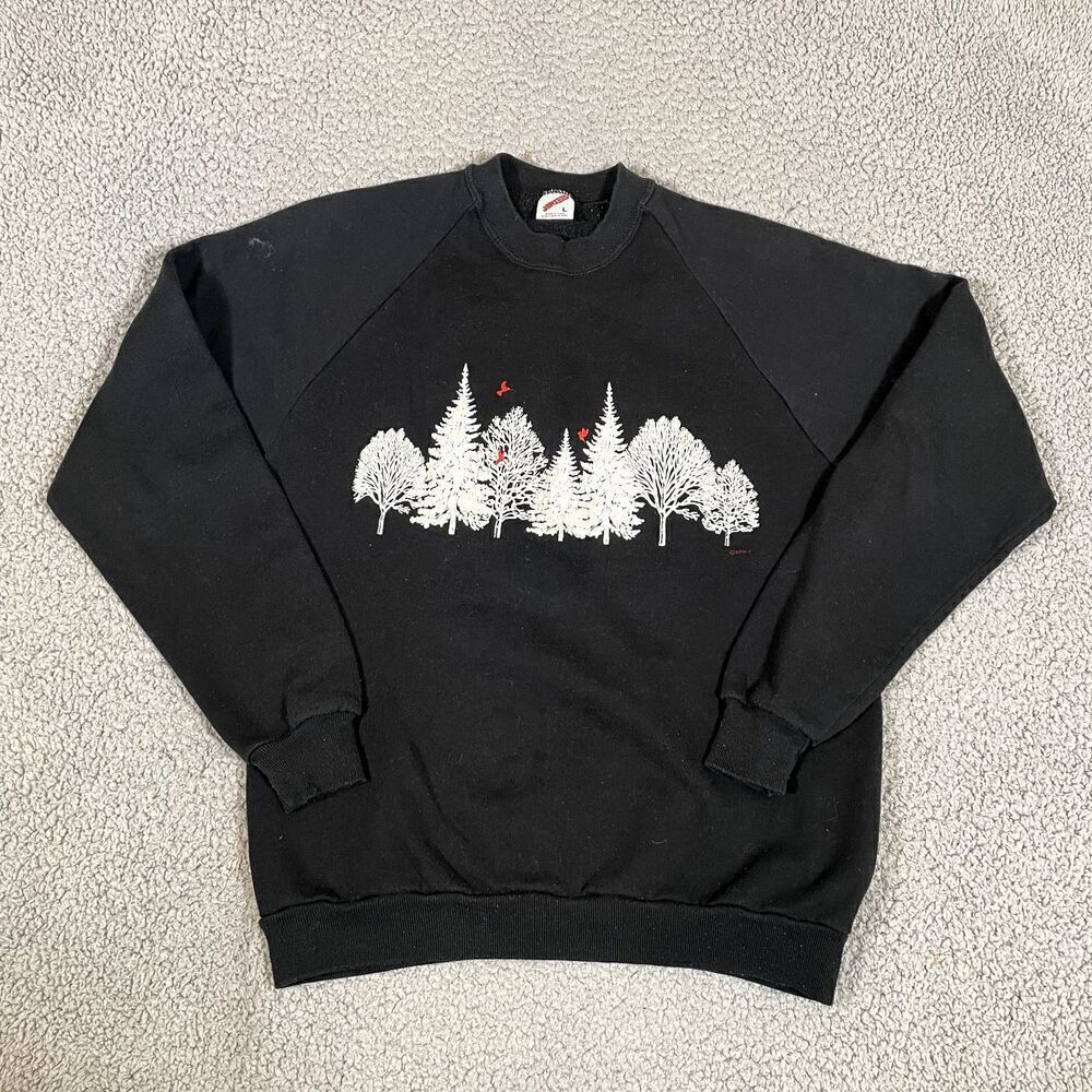 Vintage 90s Christmas Pullover Sweatshirt Women's Crew Neck 90s Black Tree Large